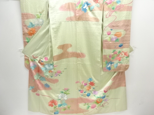 JAPANESE KIMONO / ANTIQUE FURISODE / SILK / EMBROIDERY / FLOWER